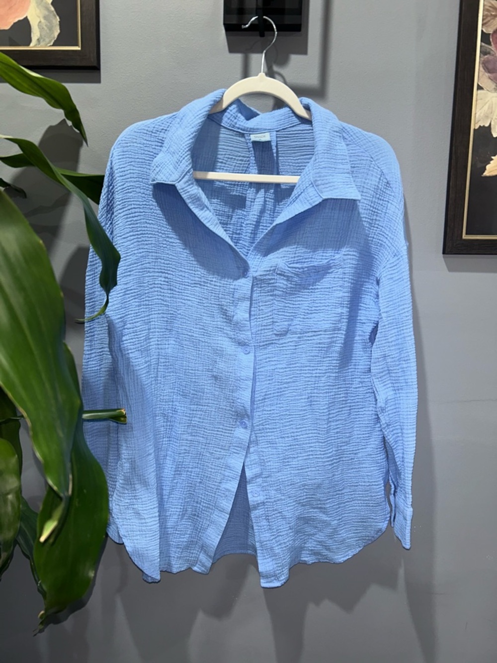 Shade and Shore Gauze Light Blue Textured Button-Up Shirt sz Small